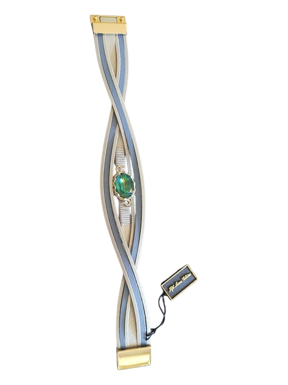 🥳4/$75!🥳 Silver and Blue Wrap Bracelet with Green Oval Crystal